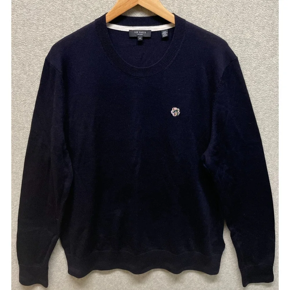 Ted Baker London Mens Pullover Sweater Navy Crew Neck Comfy Long Sleeve 6 US 2XL